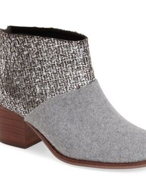 Toms Gray Felt Ankle Booties with Metallic Cuff